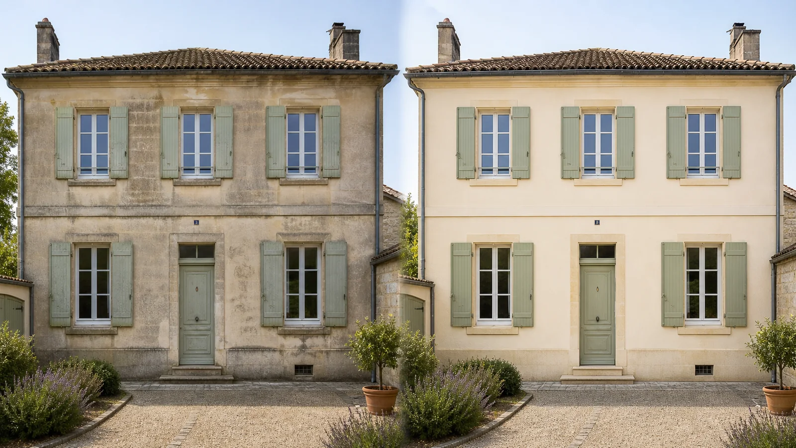 Avant et après la remise en peinture d’une façade à Bordeaux