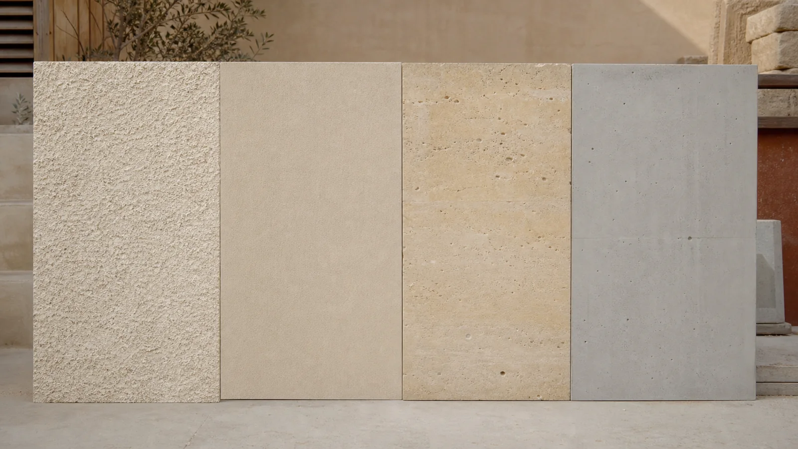 Différents supports de façade : crépi, enduit, pierre et béton
